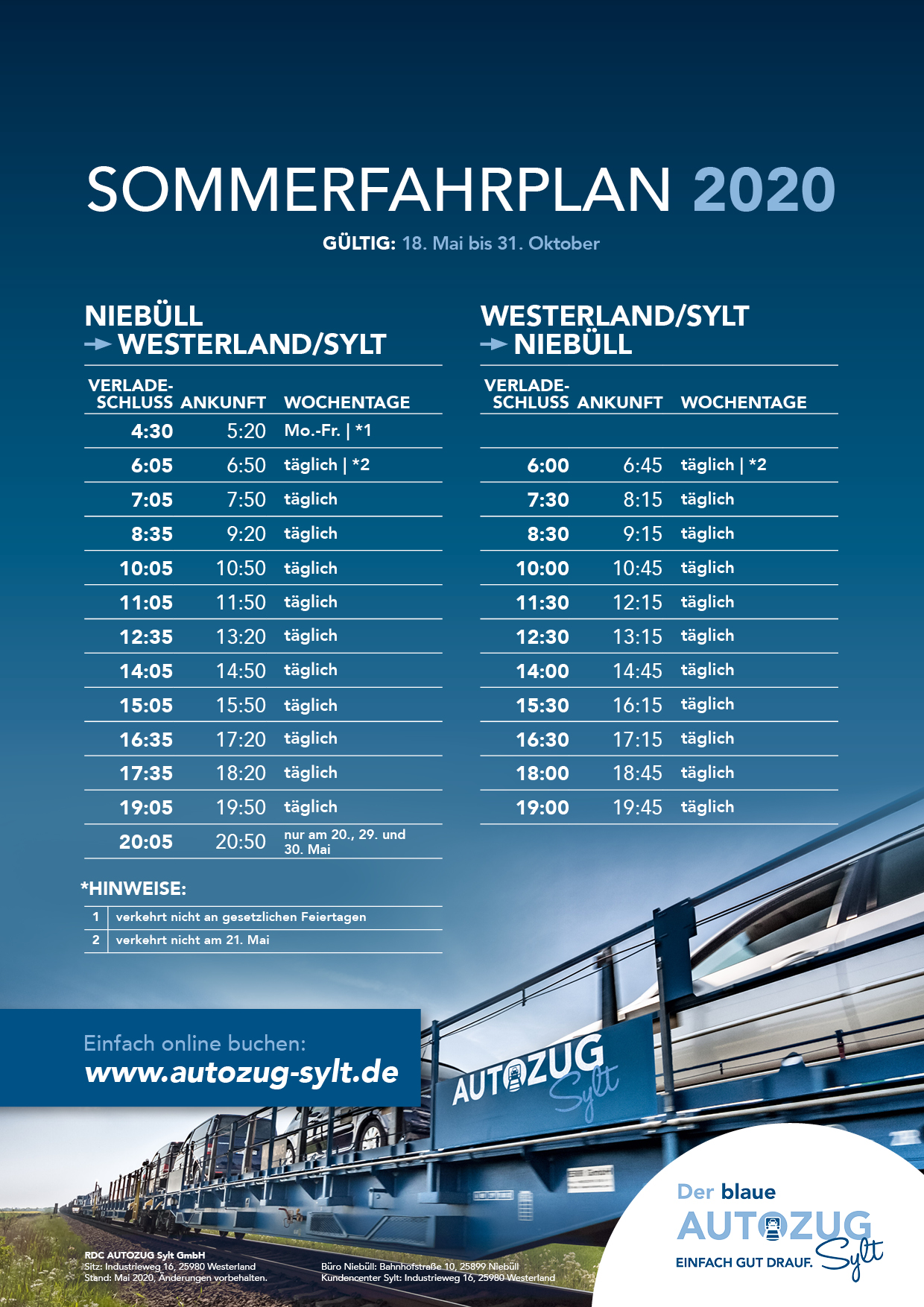 SOMMERFAHRPLAN AUTOZUG Sylt