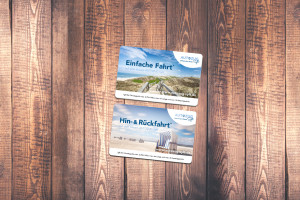 Geschenkkarte des blauen AUTOZUGS Sylt